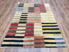 Modern Tibetan Rug 4' x 5' 9", Medium Sized Abstract Handmade Carpet, Hand-Knotted Soft Pile Wool Rug, Multicolor Contemporary Rug, Colorful - Jewel Rugs