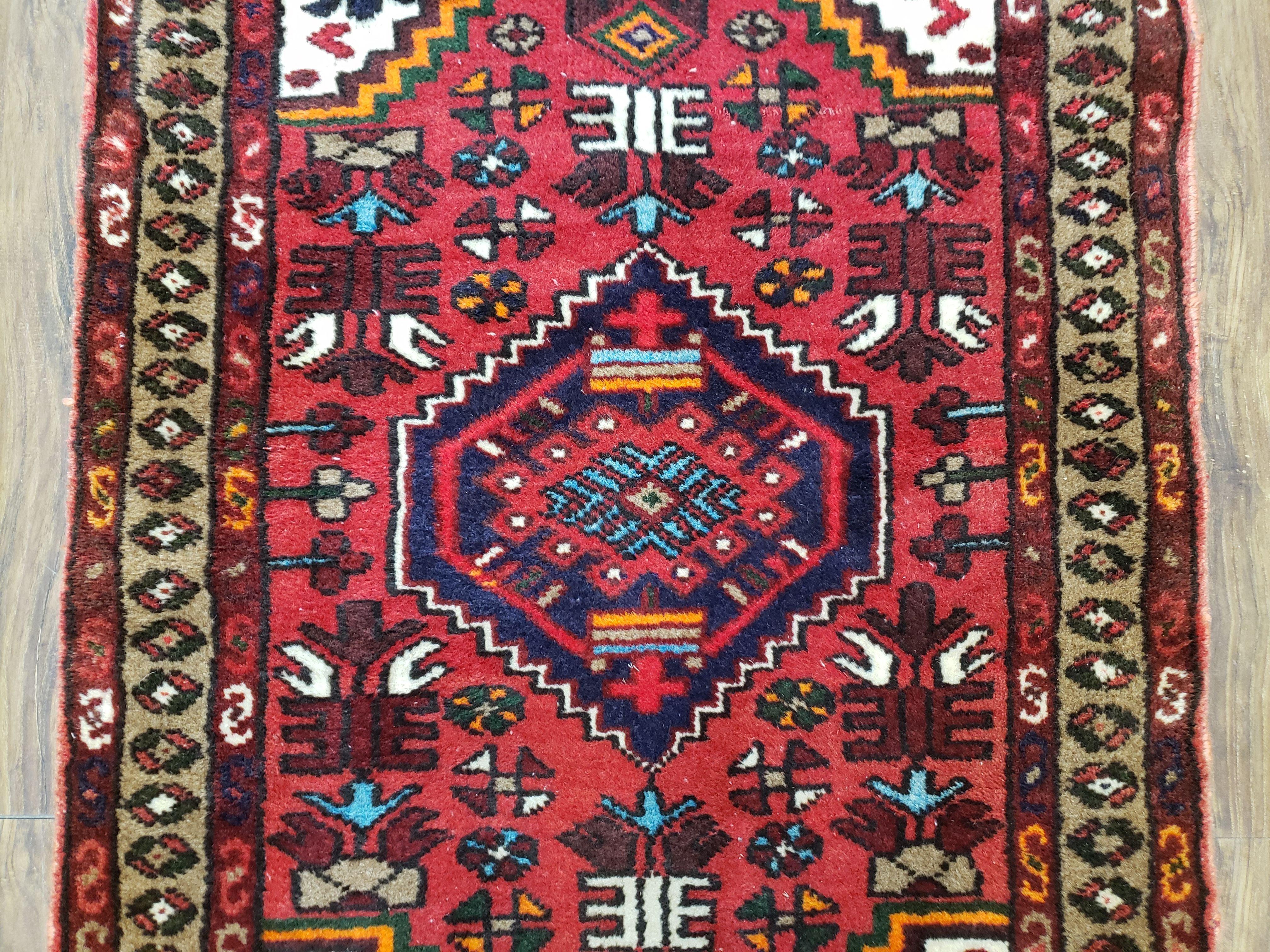 Small Antique Persian Hamadan Rug 2x4, Tribal, Hand-Knotted, Wool, Red & Ivory - Jewel Rugs