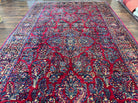 Stunning Persian Sarouk Rug 9 x 16, Antique 1920s Oversized Persian Carpet 9 x 16 ft, Palace Sized Handmade Wool Rug with Signature Red Blue Floral - Jewel Rugs