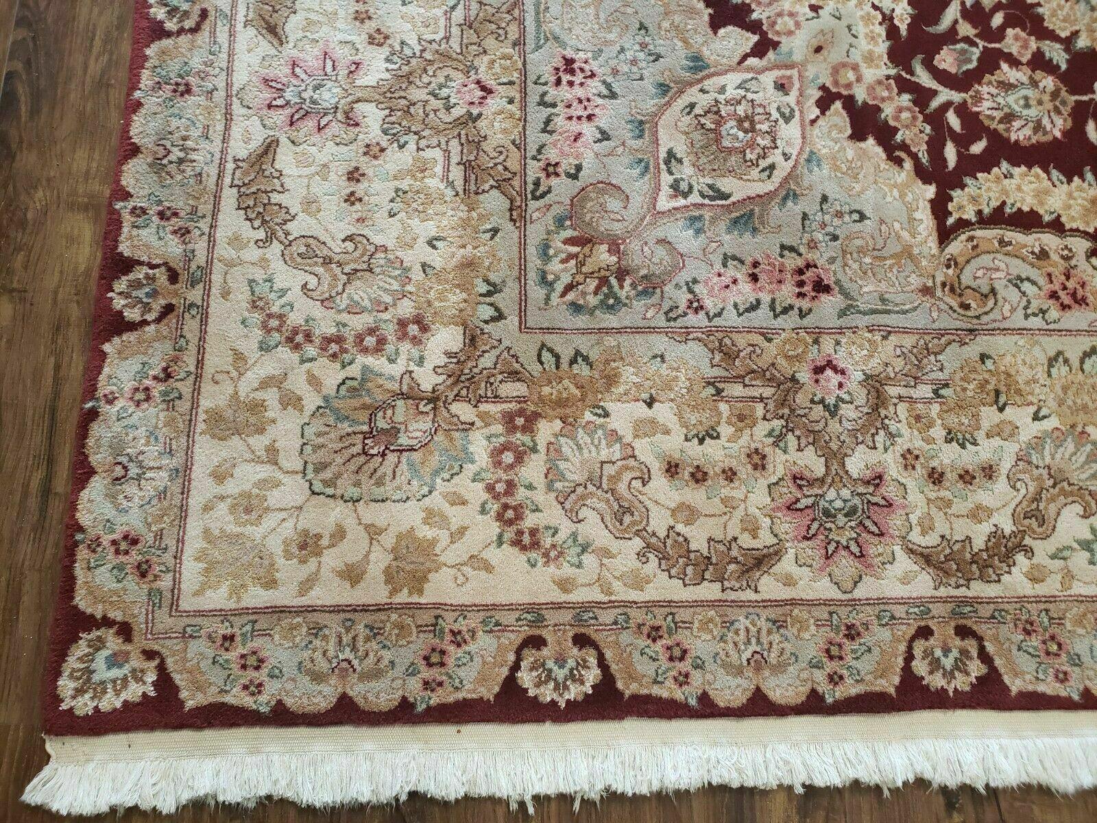 8' X 10' Vintage Handmade Chinese Oriental Floral Wool Rug Silk Accent Burgundy - Jewel Rugs