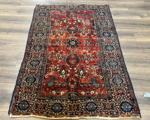 Beautiful Antique Persian Sarouk Farahan Rug 3x6, Red Navy Blue Oriental Carpet, Wool Handmade Rug, High Quality Collectible 1920s Feraghan Rug - Jewel Rugs