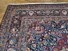 Antique Persian Mashad Rug, Palace Size, Hand-Knotted, Wool, Allover Floral with Medallion, Ruby Red and Dark Blue, 11' x 15' - Jewel Rugs