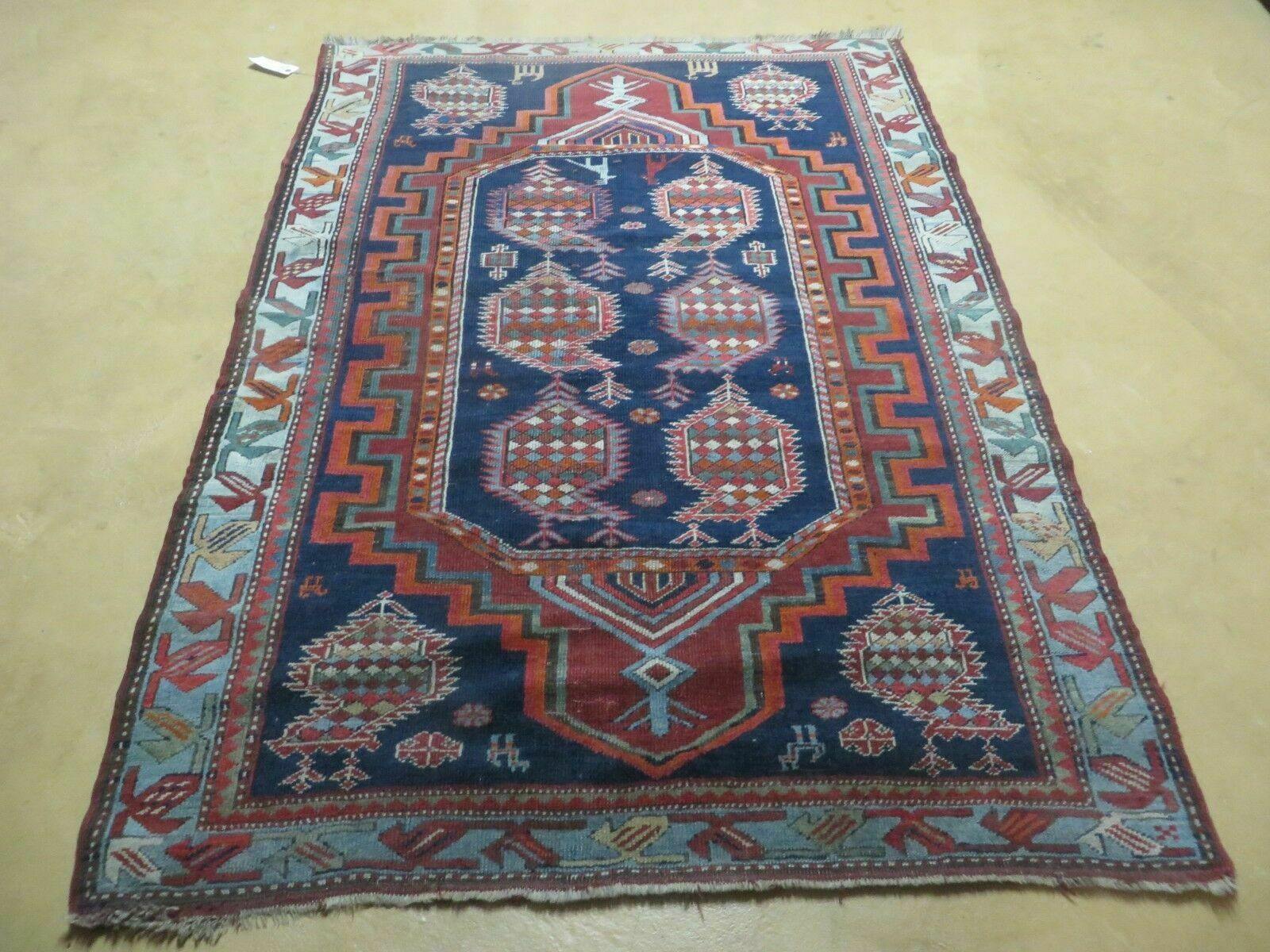 4' X 6' Handmade Caucasian Kazak Karabagh Shirvan Wool Rug Blue Nice - Jewel Rugs