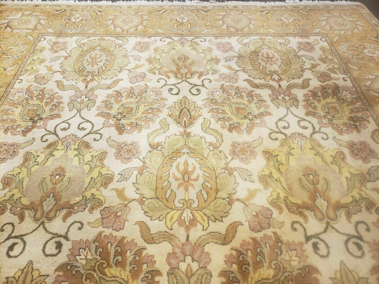 8' X 10' Handmade India Oushak Floral Wool Rug Flowers Beige Wow - Jewel Rugs