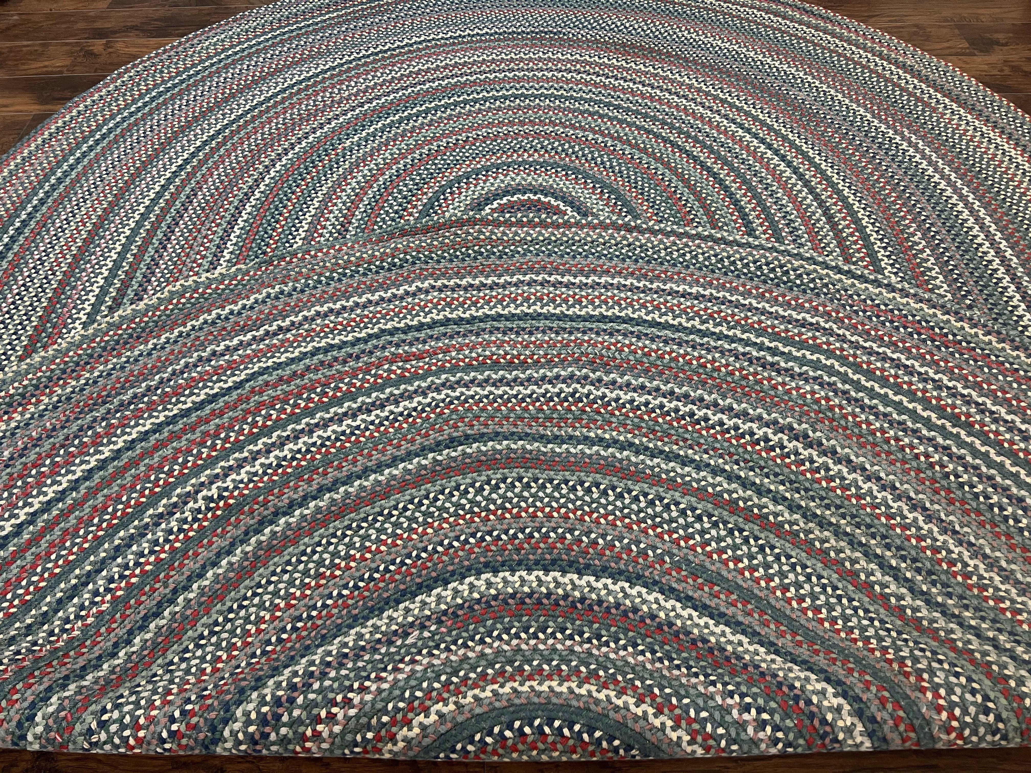 Large American Braided Oval Rug 9x12, Multicolor Braided Oval Carpet, Vintage Braided Rug - Jewel Rugs