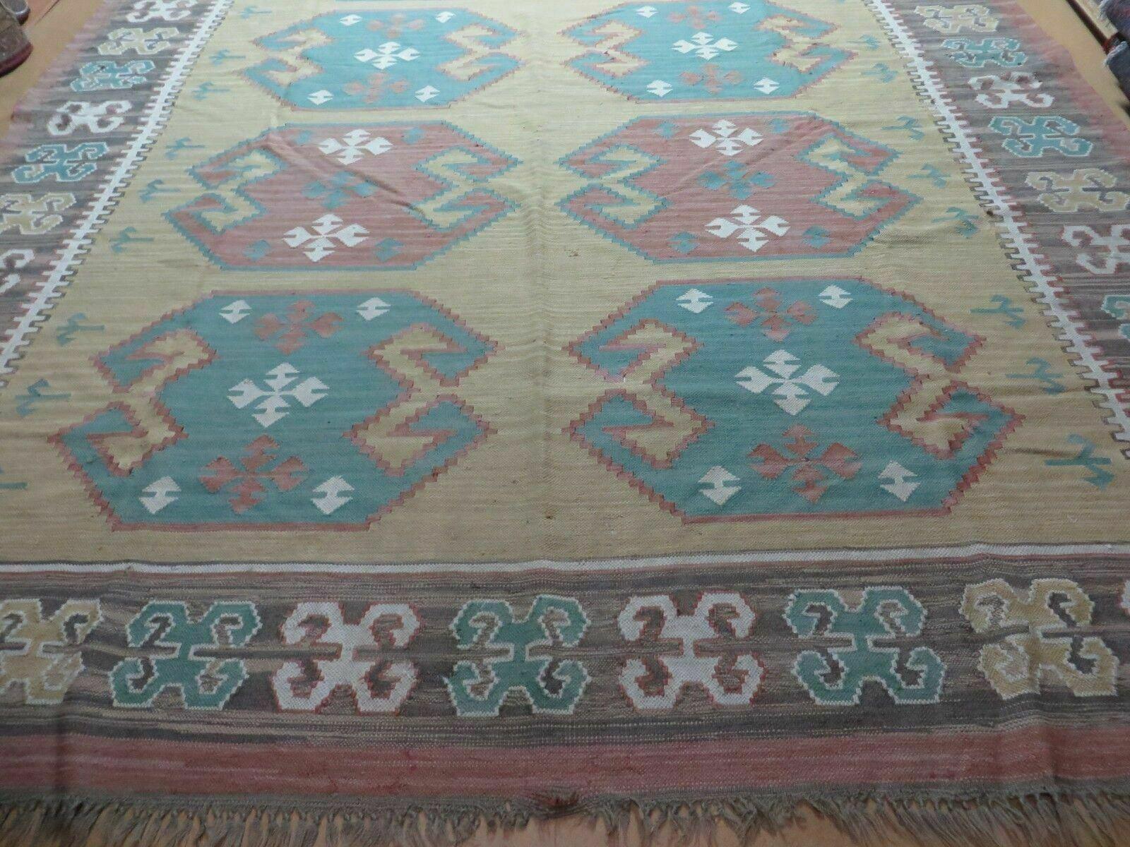 8' X 10' Vintage India Oriental Geometric Handmade Flat Weave Wool Rug Nice - Jewel Rugs