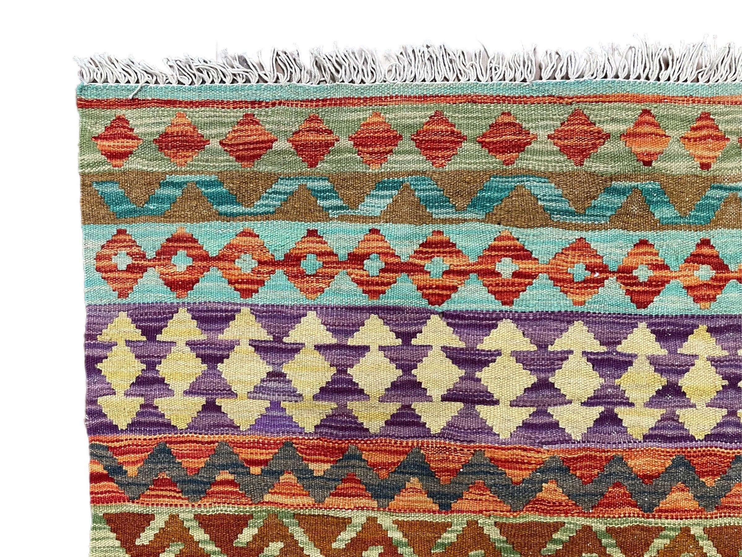 New 3x4 Kilim Rug Colorful Striped Kilim Rug Small Flatweave Multicolor Kilim 3 x 4 Small Kilim Wool Rug, Tribal Turkish Anatolian Kilim Rug - Jewel Rugs