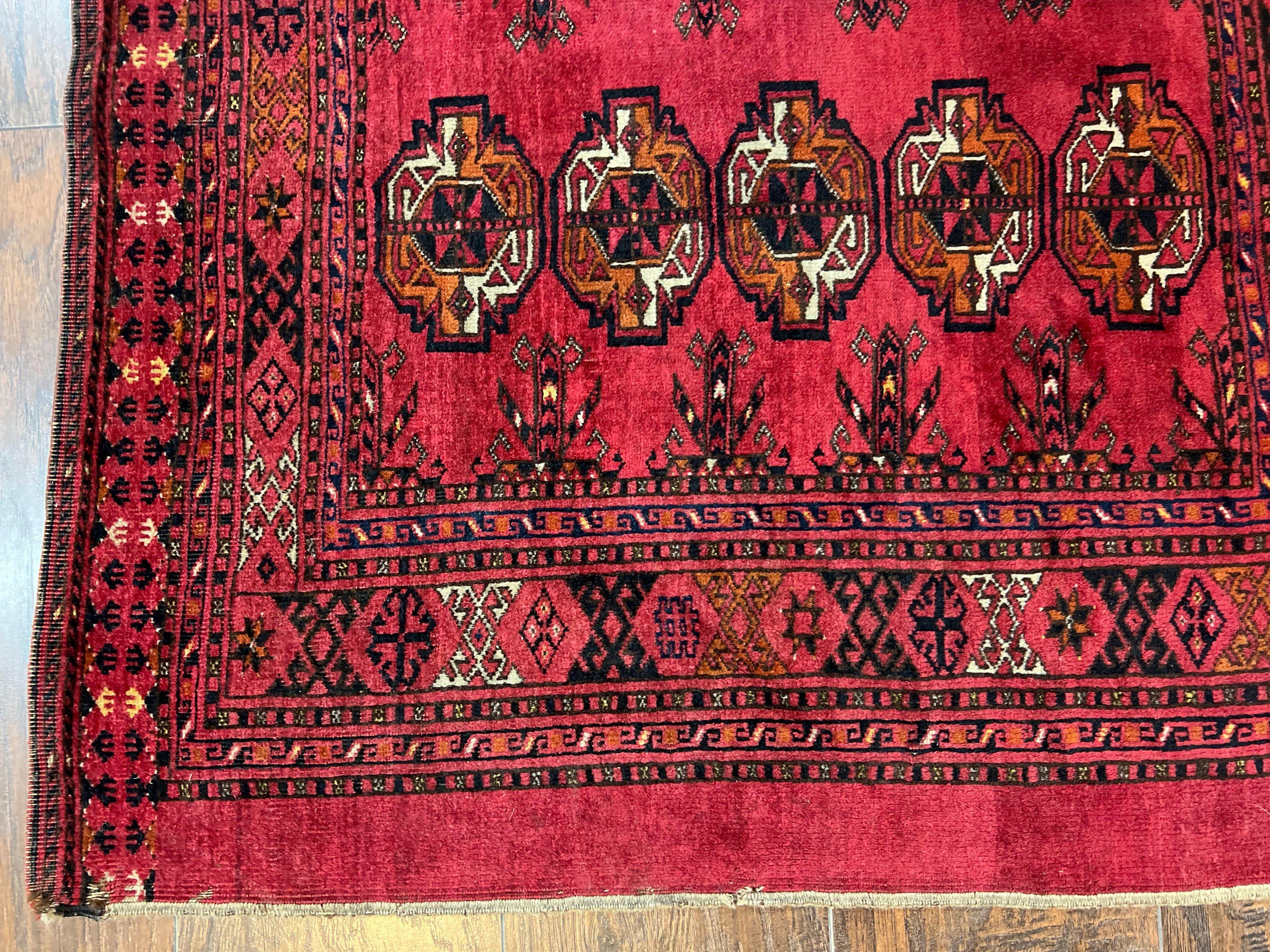 Antique Persian Turkoman Salor Rug 3x5, Tribal Wool Carpet, Collectible, Red Black, 1920s Oriental Rug, Hand-Knotted Handmade Fine 3 x 5 ft - Jewel Rugs