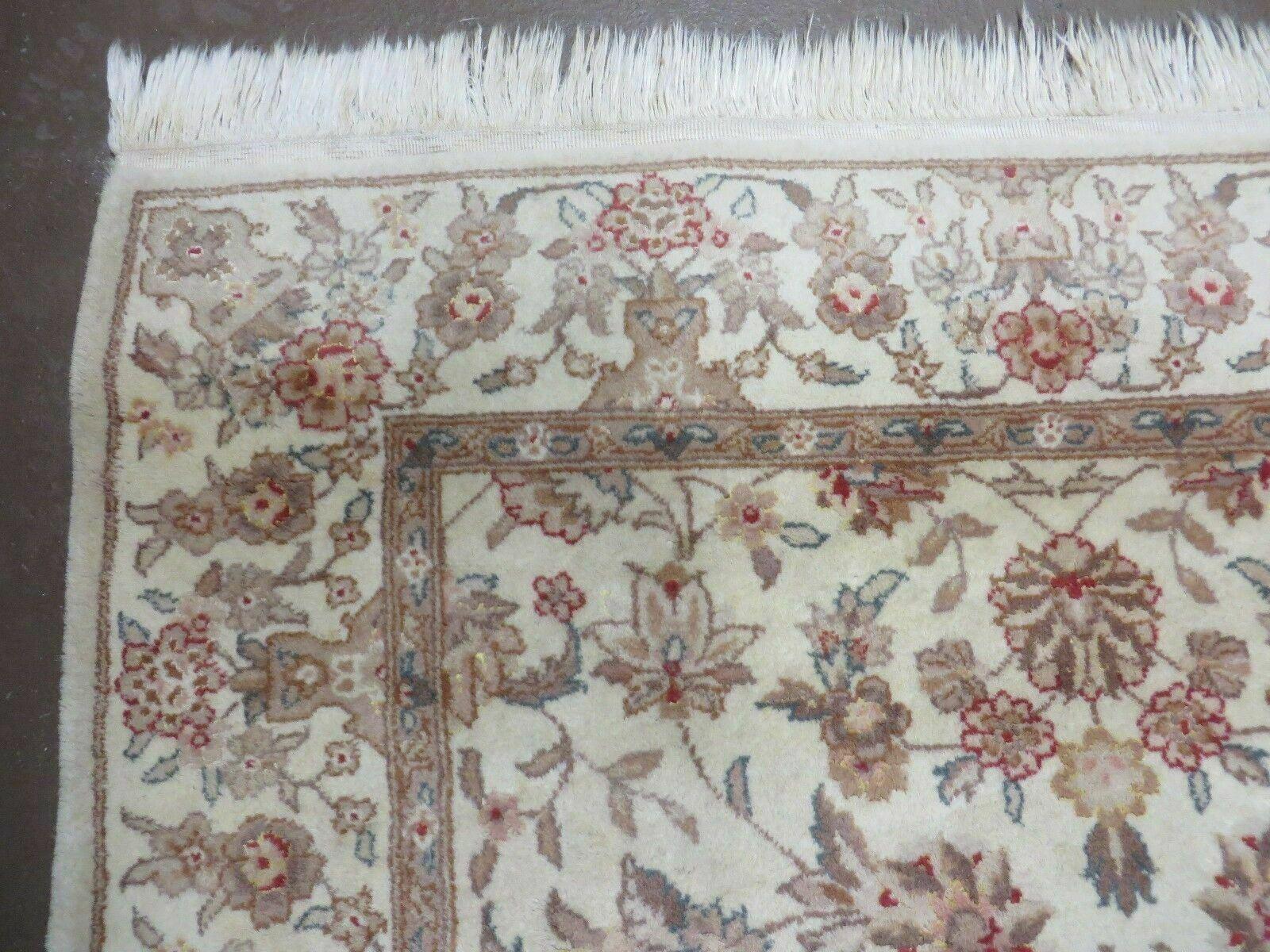 3' X 5' Vintage Handmade Chinese Floral Oriental Wool Rug Silk Accents Vegy Dyes Small Beige Rug - Jewel Rugs