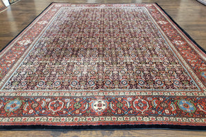 Indo Persian Rug 9x12, Indian Bidjar Room Sized Carpet, Handmade Wool Area Rug, Traditional, Dark Blue and Red Oriental Carpet, Vintage Rug - Jewel Rugs