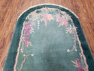 Oval Chinese Peking Rug, Teal Chinese Rug, Antique Art Deco Rug, Nichols Rug Oval, 3' x 5' 9", Teal and Green with Flowers, Wool, Handmade - Jewel Rugs