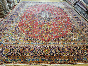 9' 6" X 13' 4" Antique Authentic Oriental Handmade Vegetable Dye Floral Area Rug Red Xlarge Allover Floral Top Quality - Jewel Rugs