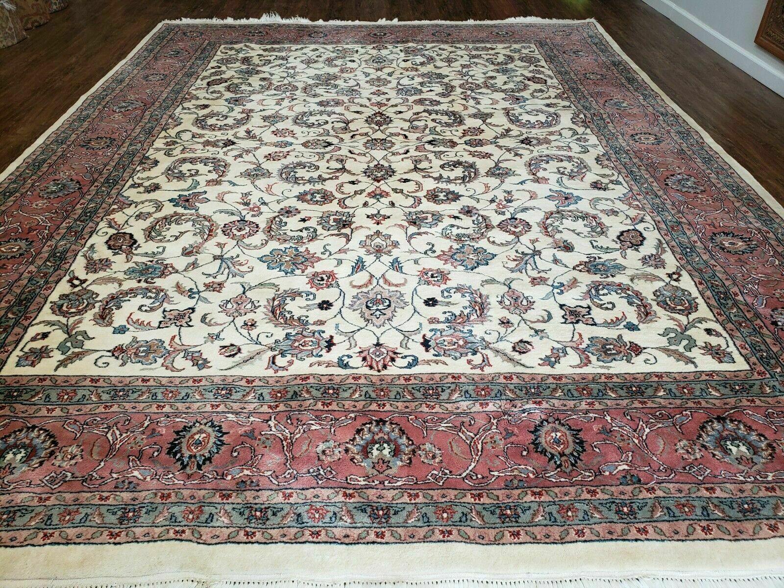 9' X 12' Vintage Handmade India Oriental Wool Rug Carpet Hand Knotted Ivory - Jewel Rugs