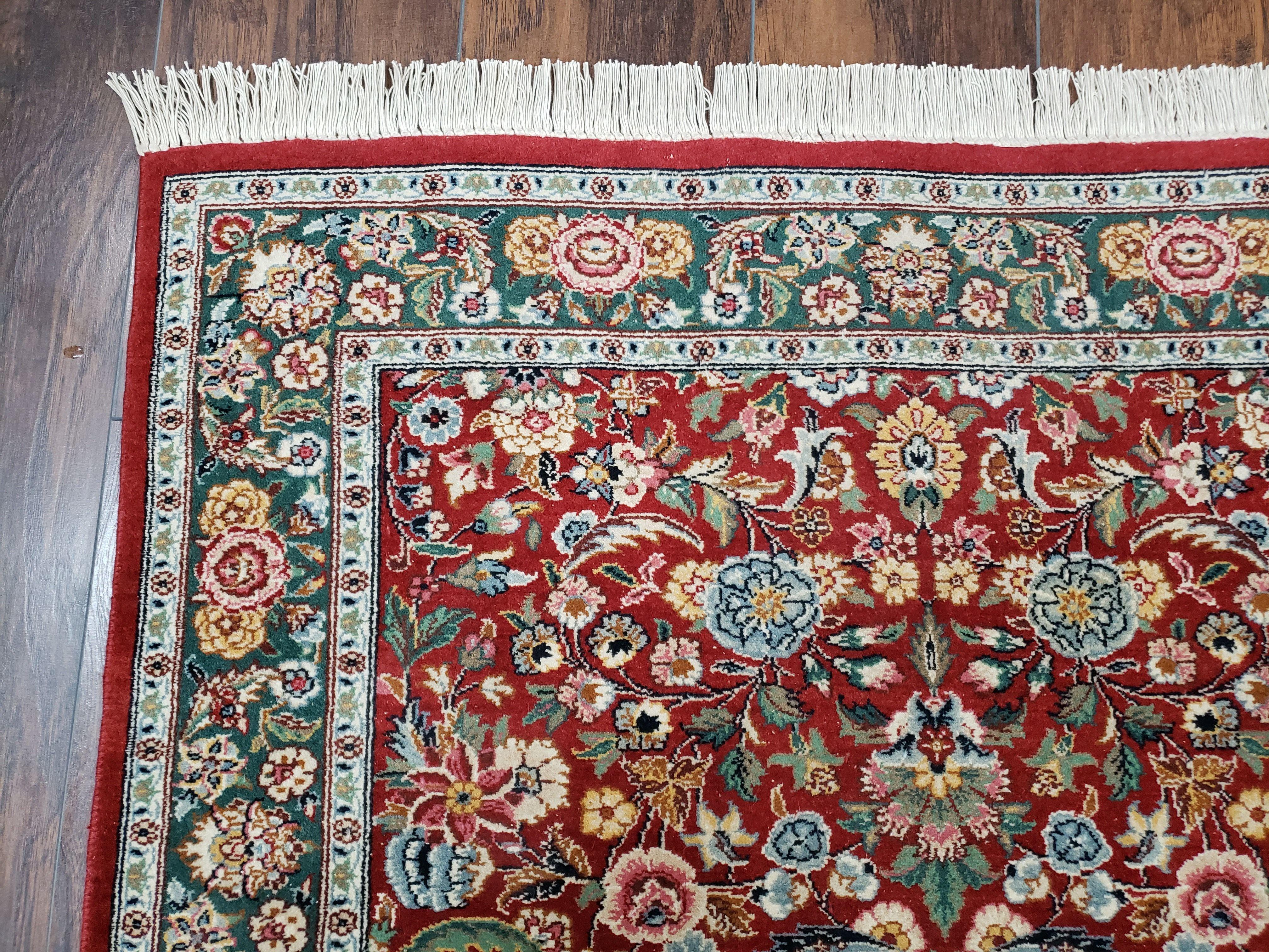 Indo-Persian Rug 3x5, Vintage Traditional Oriental Carpet 3 x 5, Afshan Allover Floral Pattern Red & Green Wool Hand-Knotted Fine Indian Rug - Jewel Rugs