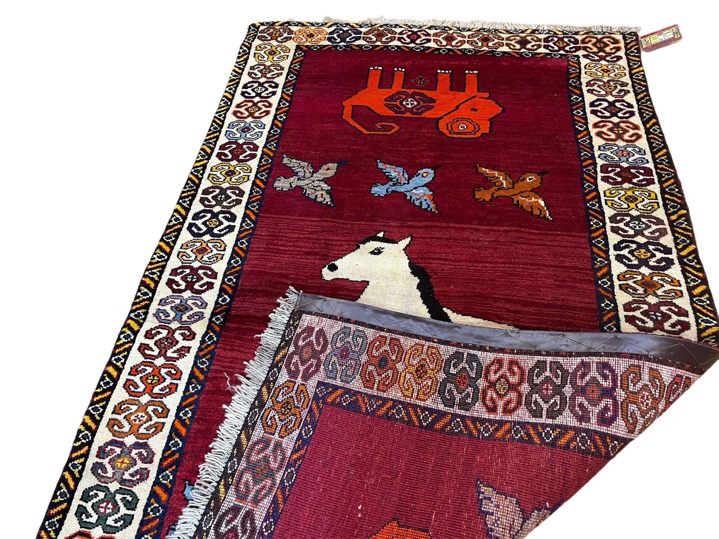 4 X 6 Handmade Zagros Wool Rug Horse Birds Ram Sheep Colorful New Vintage Rug - Jewel Rugs