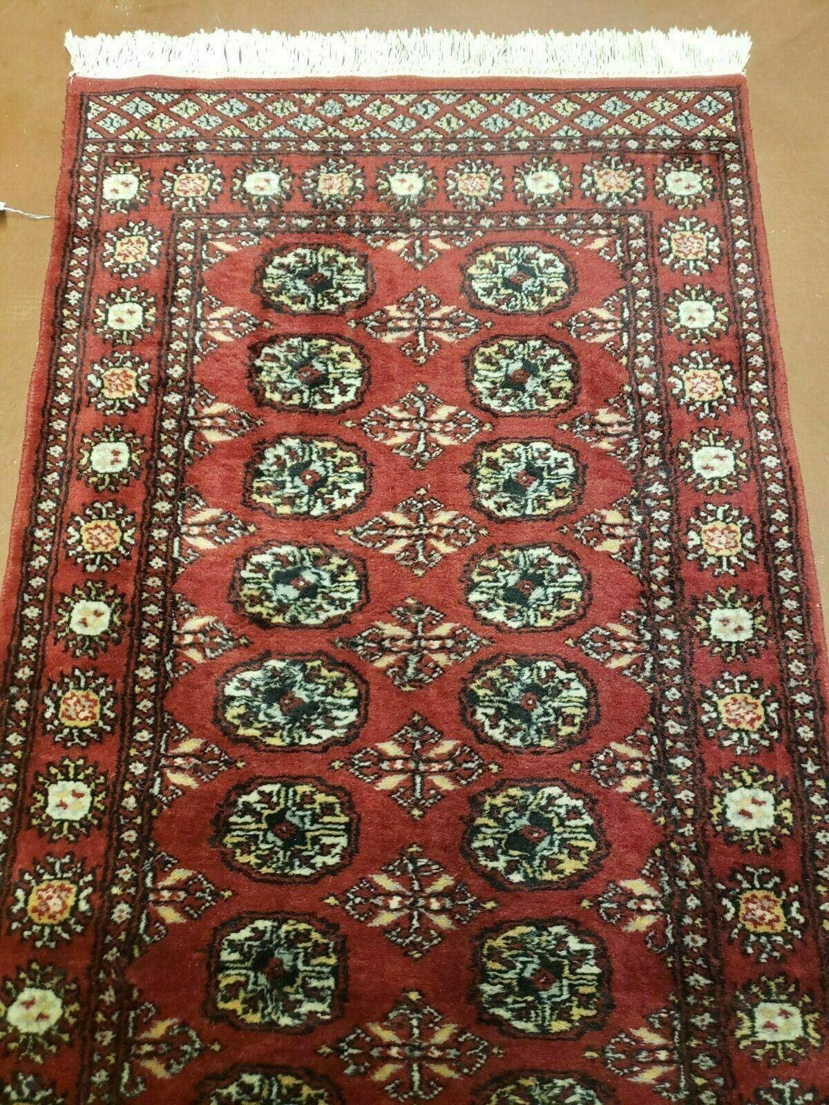 2' 7" X 10' Vintage Handmade Bokhara Turkoman Pakistani Wool Red Runner Rug Nice - Jewel Rugs