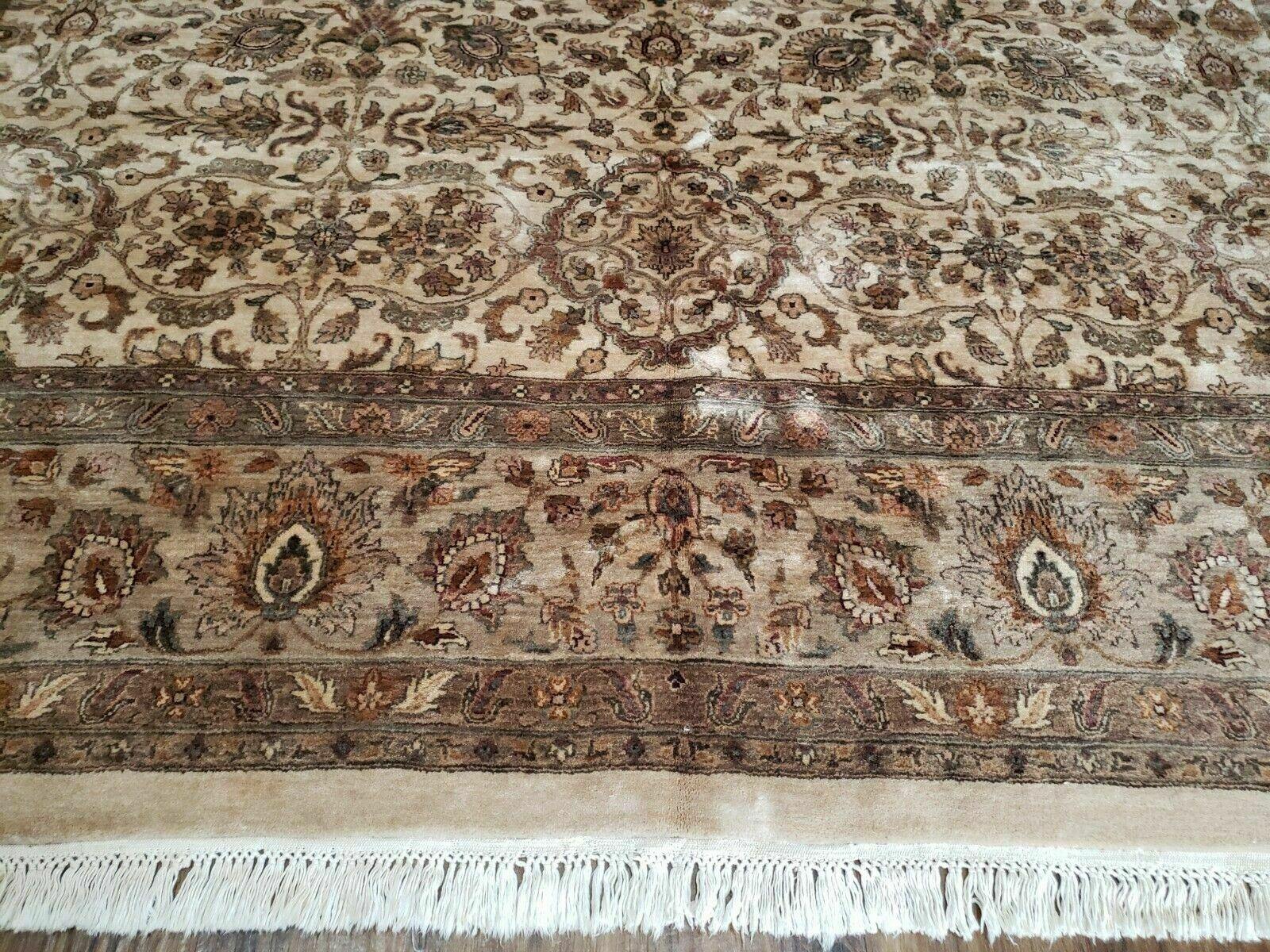 10' X 14' One-of-a-Kind Indian Agra Hand-Knotted Wool Rug Beige Tea Washed Nice - Jewel Rugs