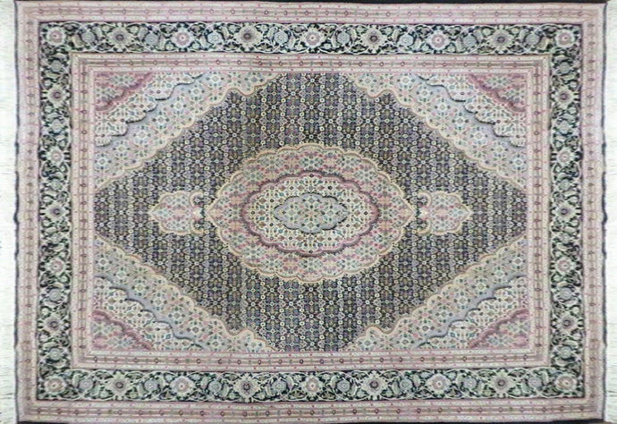 8' X 10' Vintage Fine Handmade Chinese Oriental Wool & Silk Black Area Rug Mahi/Herati Style - Jewel Rugs