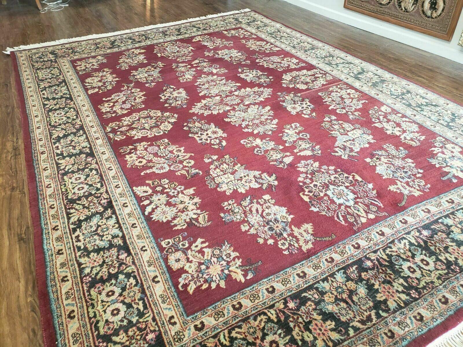 8' X 12' Vintage Handmade India Floral Oriental Wool Rug Veg Dyes Organic Red - Jewel Rugs