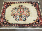 2' 7" X 3' 6" Antique Rug Hand Knotted Pictorial Wool Oriental Flowers - Jewel Rugs