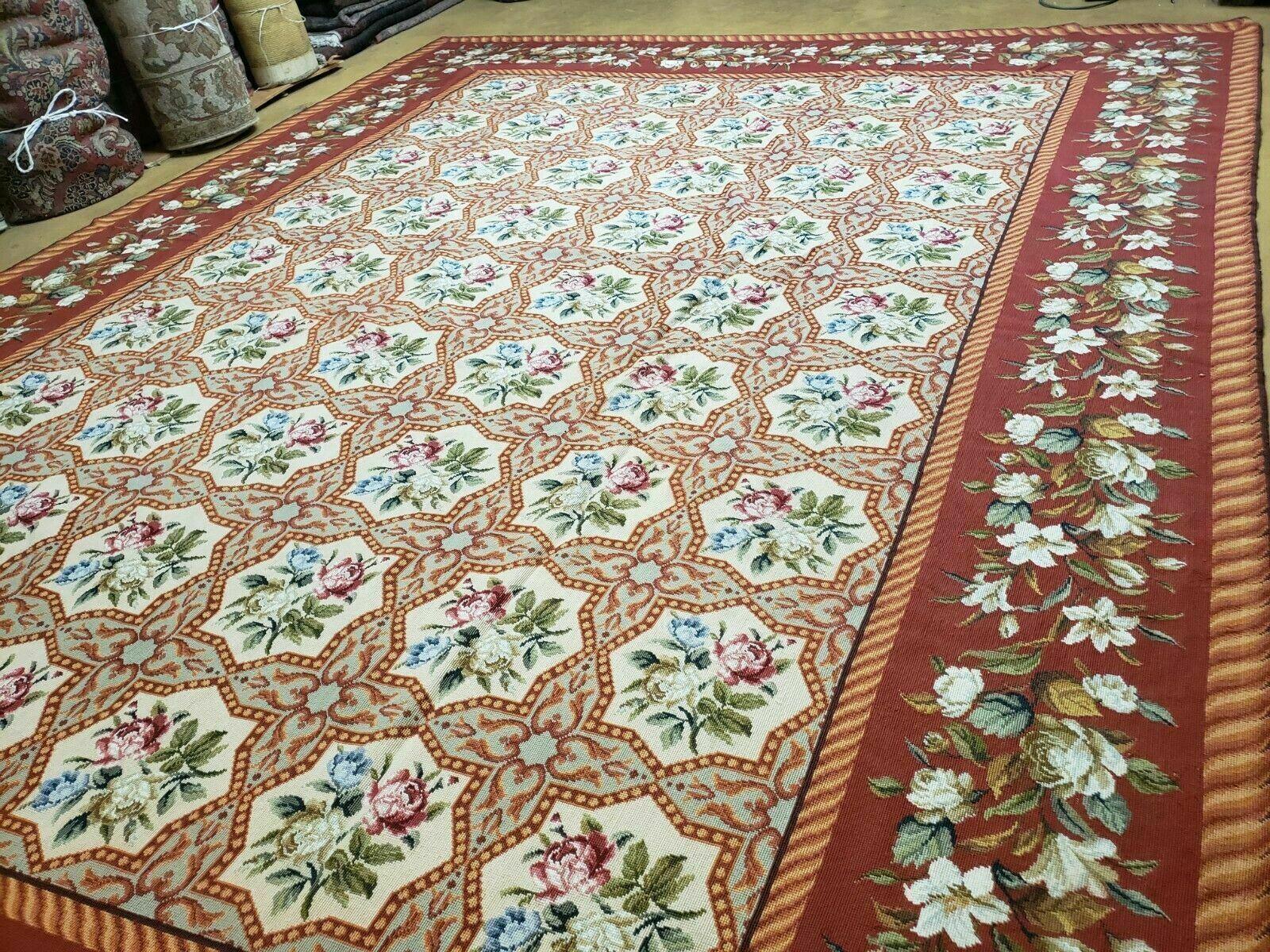 9' X 12' Handmade English Needlepoint Wool Rug Flat Weave - Jewel Rugs