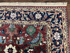 Indo Heriz Rug 6x9 Indian Persian Carpet, Vintage Rug 6 x 9 Oriental Rug, Hand Knotted Wool Rug Red Black Blue Colorful Allover Large Leaves - Jewel Rugs