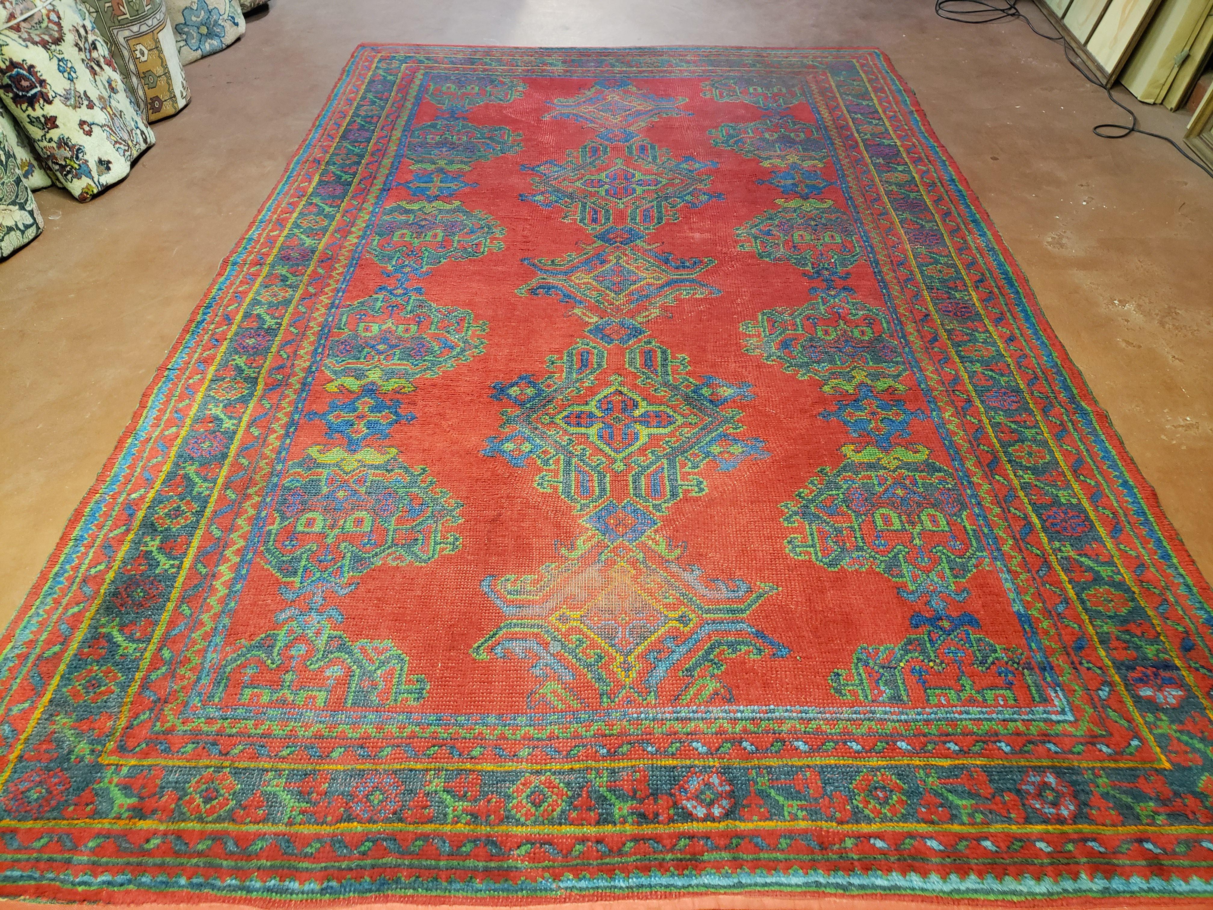 7x11 Turkish Oushak Rug, Vintage Red & Blue Oriental Carpet, Hand Knotted Wool Area Rug 7 x 11, Turkish Sparta Rug, Antique Turkish Rug Nice - Jewel Rugs