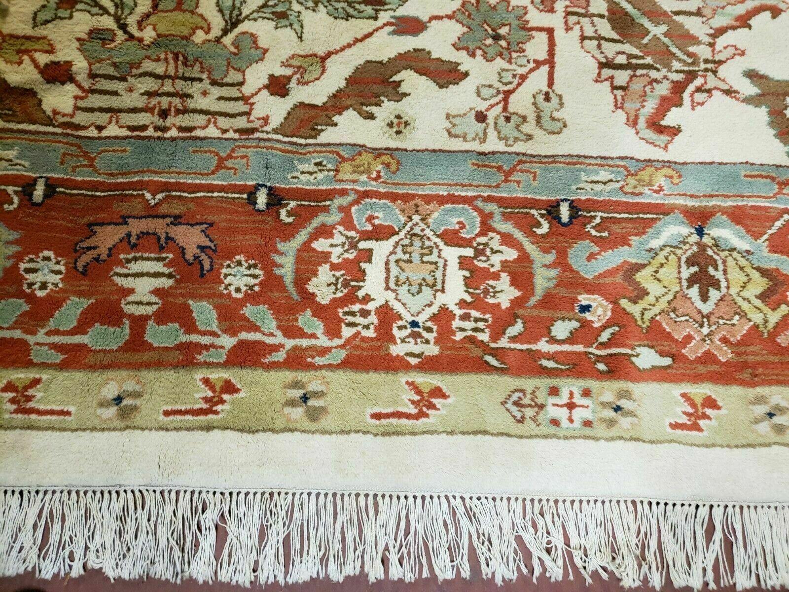 10' X 16' Hand Knotted Wool Indo Oushak Ushak Oriental Carpet Beige and Red - Jewel Rugs