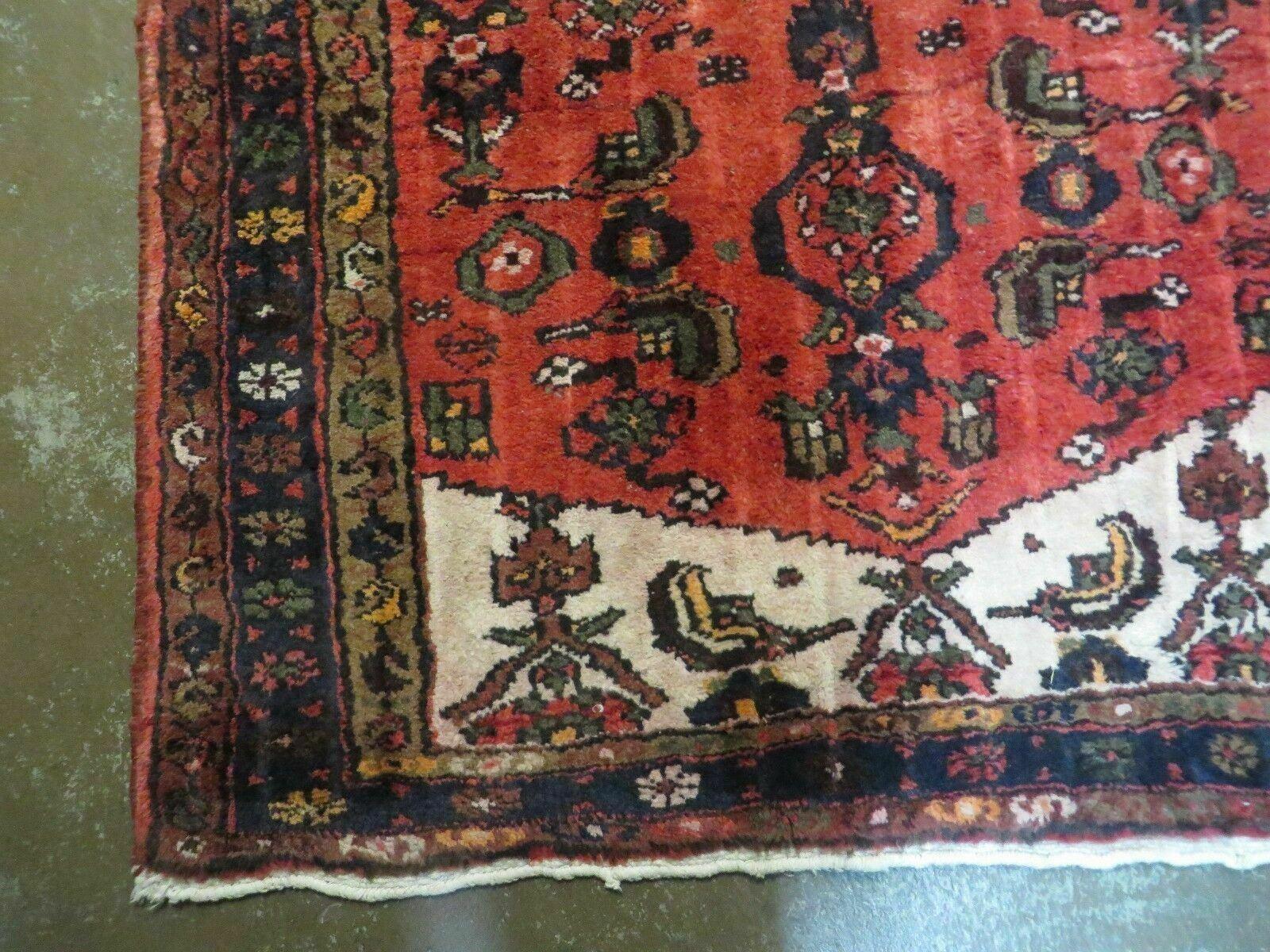 3' 3" X 10' 2" Antique Handmade India Floral Wool Runner Rug Knotted Red # 133 - Jewel Rugs