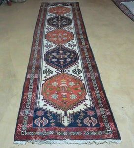 2' 8" X 10' Vintage Handmade Turkish Anatolian Wool Red White and Blue Rug Runner Carpet Wow - Jewel Rugs