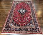 Persian Kashan Rug 4.9 x 8.5, Red and Navy Blue Semi Antique Vintage Wool Oriental Carpet, Hand Knotted Rug, Floral Medallion, High Quality Rug - Jewel Rugs