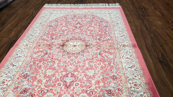 Pink Silk Rug, Persian Carpet Pink, Bamboo Silk, 2.5 x 4, New, Soft, Medallion Rug, Traditional, Rose & Ivory, Accent Rug, 2' 8