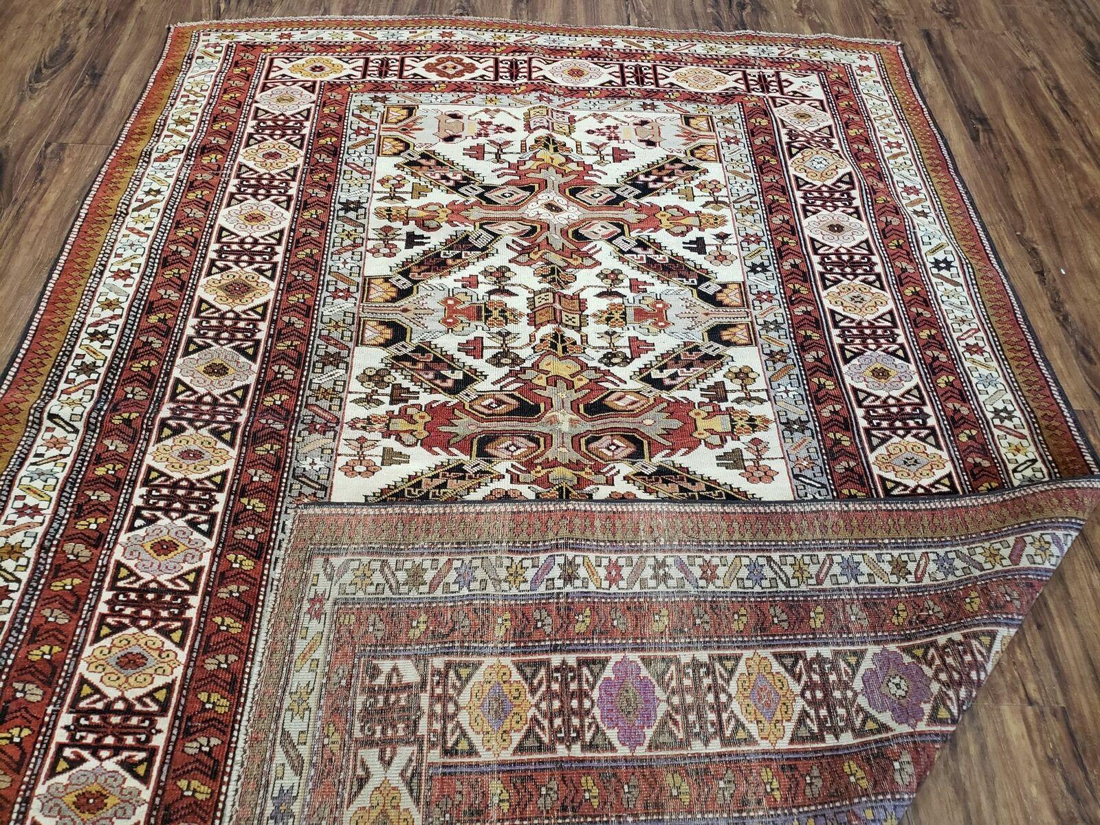 4' 6" X 6' 8" Antique Handmade Seychor Perpedil Caucasian Wool Rug Colorful - Jewel Rugs