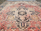 Large Antique Persian Heriz Serapi Rug, Hand-Knotted, Wool, Salmon Red, 9'7" x 13' 3" - Jewel Rugs