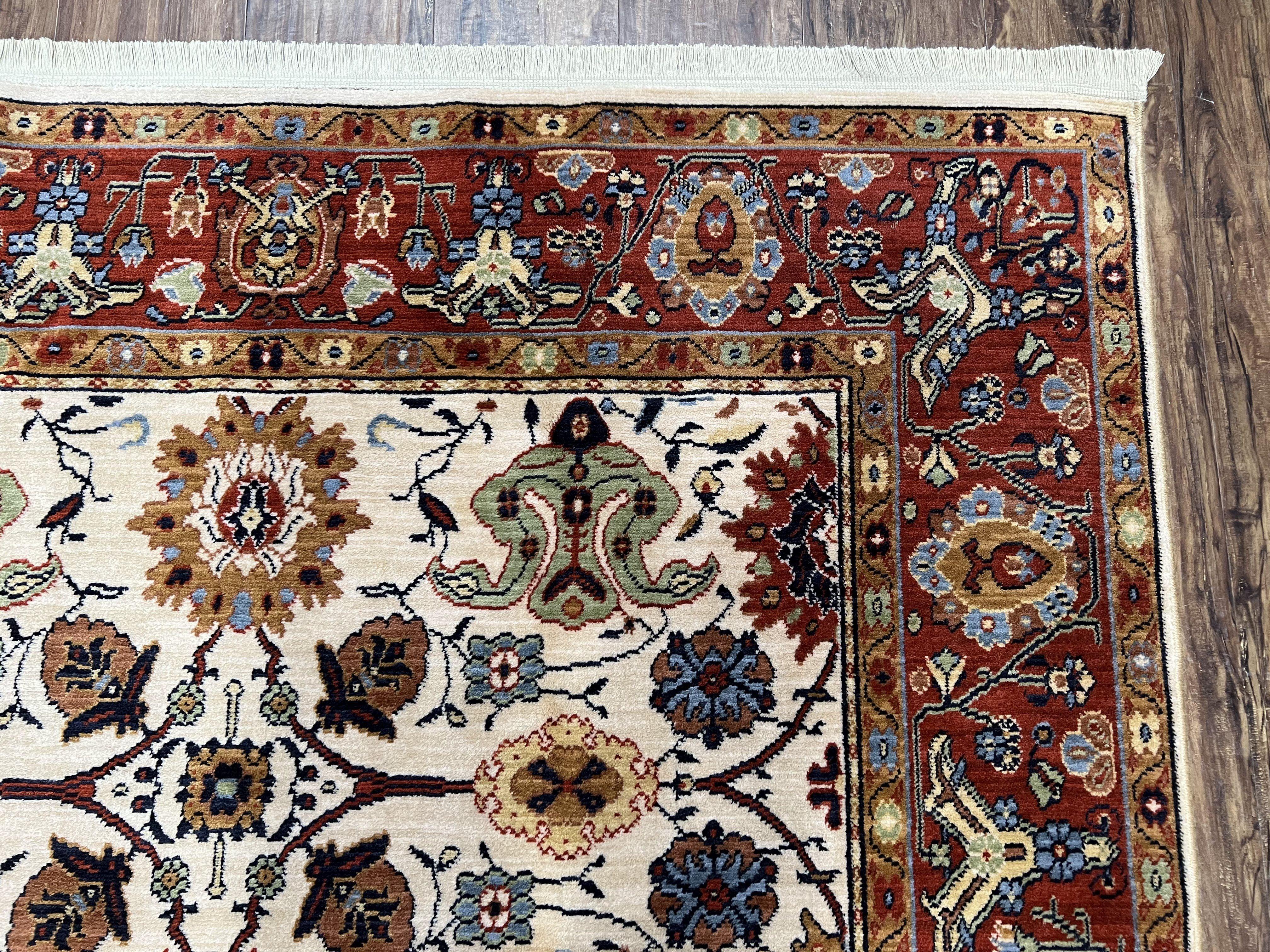 Karastan Rug 5.7 x 7.11 English Manor Stratford Pattern, Wool Karastan Carpet, Oriental Rug, Vintage Rug 6x8, Allover Pattern, Cream Red - Jewel Rugs