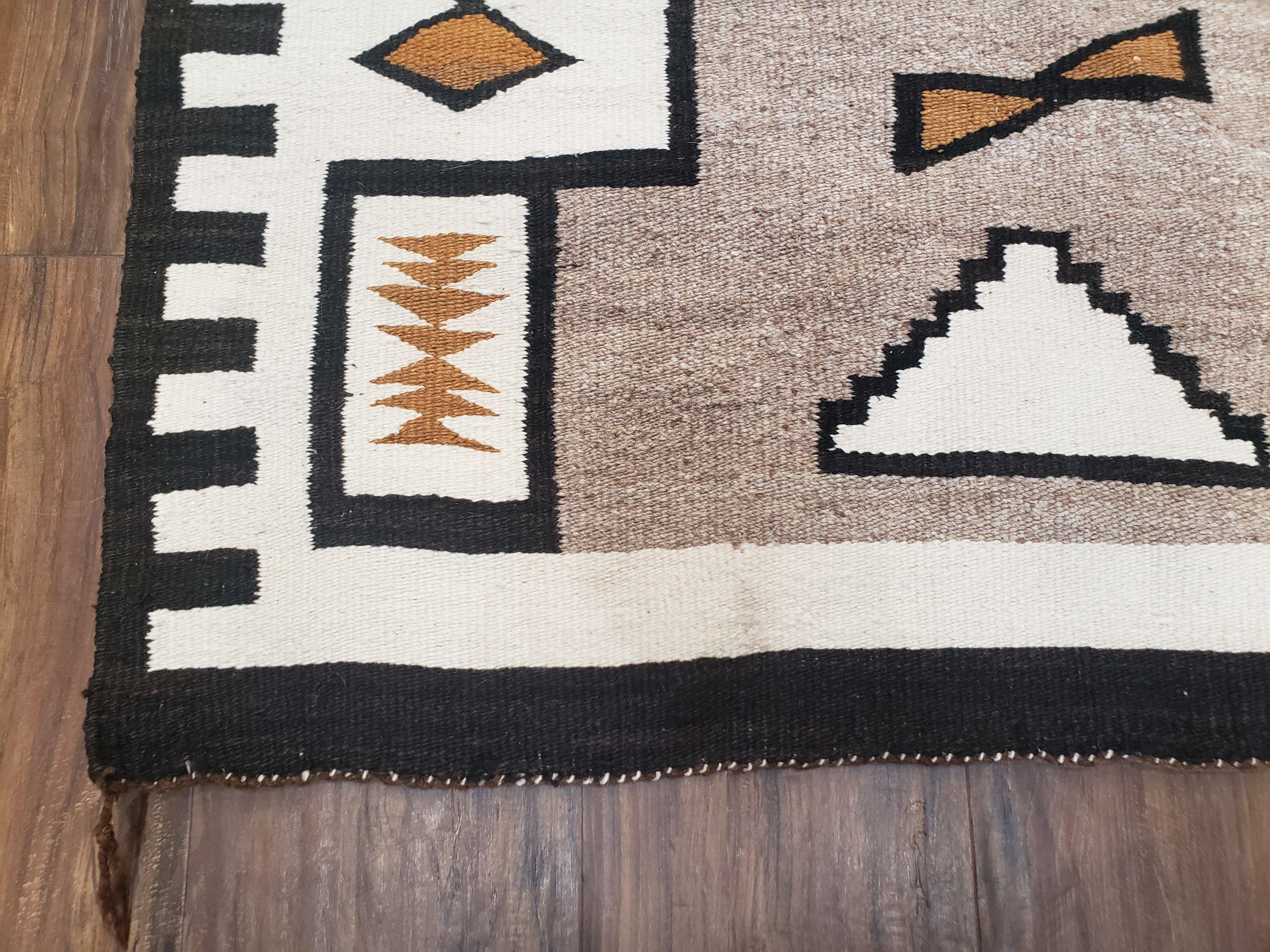 Antique Navajo Rug 3x5, Collectible Native American Blanket, Wool Hand Woven, Ivory Black Indian Tribal Rug, Vintage Navajo Textile - Jewel Rugs