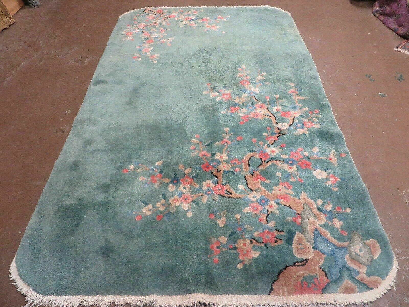 4' X 7' Antique Handmade Art Deco Chinese Peking Wool Rug Flowers Teal Nice - Jewel Rugs