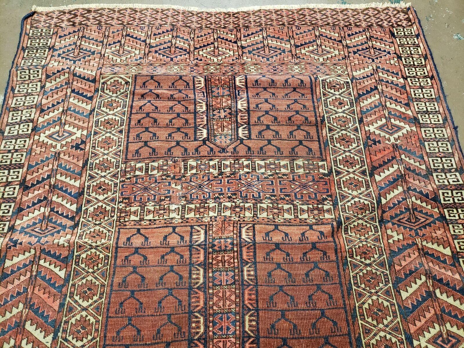 3'8" X 4' 5" Antique Handmade Tekkeh Turkoman Engsi Hatchli 4 Seasons Wool Rug - Jewel Rugs