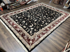 Sino Persian Rug 9x12, High Quality Oriental Carpet, Black and Maroon, Wool and Silk, Allover Floral Pattern, Hand Knotted, Vintage Rug Nice - Jewel Rugs