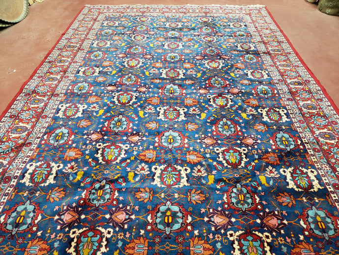 Rare Antique Persian Veramin Carpet, Mina-Khani Pattern, Blue, Red, Ivory, 7x11 ft, Hand-Knotted, Wool - Jewel Rugs