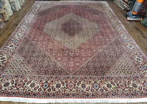 Stunning Persian Bidjar Rug 8x11 - Herati Mahi Pattern - High Quality Oriental Bijar Carpet - Vintage 8 x 11 Rug - Hand Knotted Wool Rug - Salmon Red Beige Black - Jewel Rugs