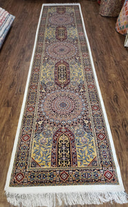 Silk Runner Rug 11.5 ft Long, 11 ft Runner, 12 ft Runner, Bamboo Silk, Turkish Carpet, Domes, Traditional Design, New, 2' 8" x 11' 6" - Jewel Rugs