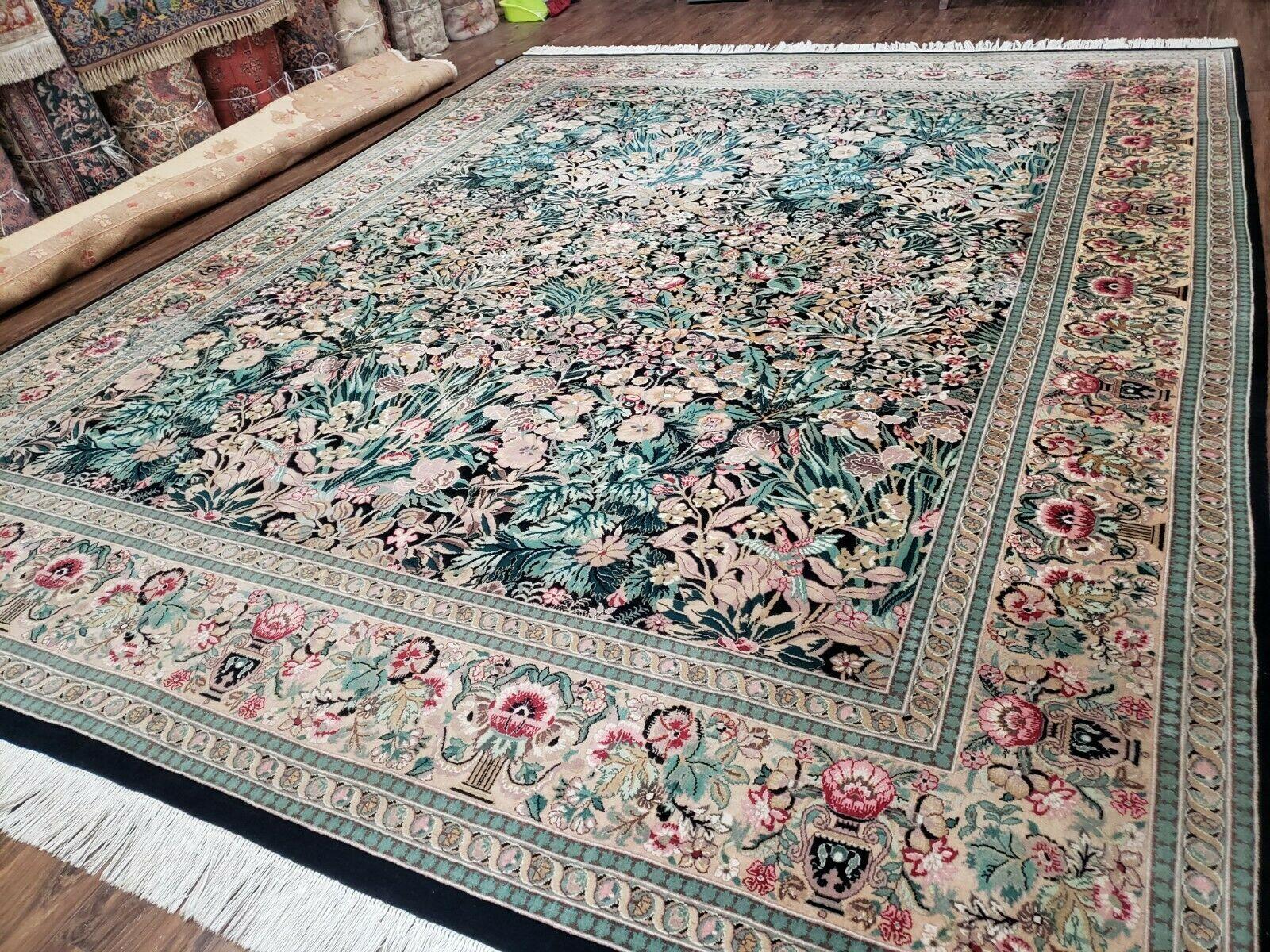 9'X 12' Hand Made William Morris Arts & Crafts Wool Rug Carpet Black Green Worn - Jewel Rugs