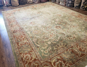 Vintage Indo Mahal Area Rug 9x12, Wool Hand-Knotted Laurel Green & Auburn Indian Carpet, 9 x 12 Floral Carpet, Living Room Rug - Jewel Rugs