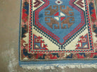 2' 6" X 4' Vintage Handmade Turkish Kazak Pattern Wool Rug Blue Beige and Red Accent Rug - Jewel Rugs