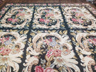 Vintage William Morris Flatweave Needlepoint Rug, Large Floral Panel Design, Handmade, Arts & Crafts/Mission Patern, Dark Green, Wool, 10x13 - Jewel Rugs