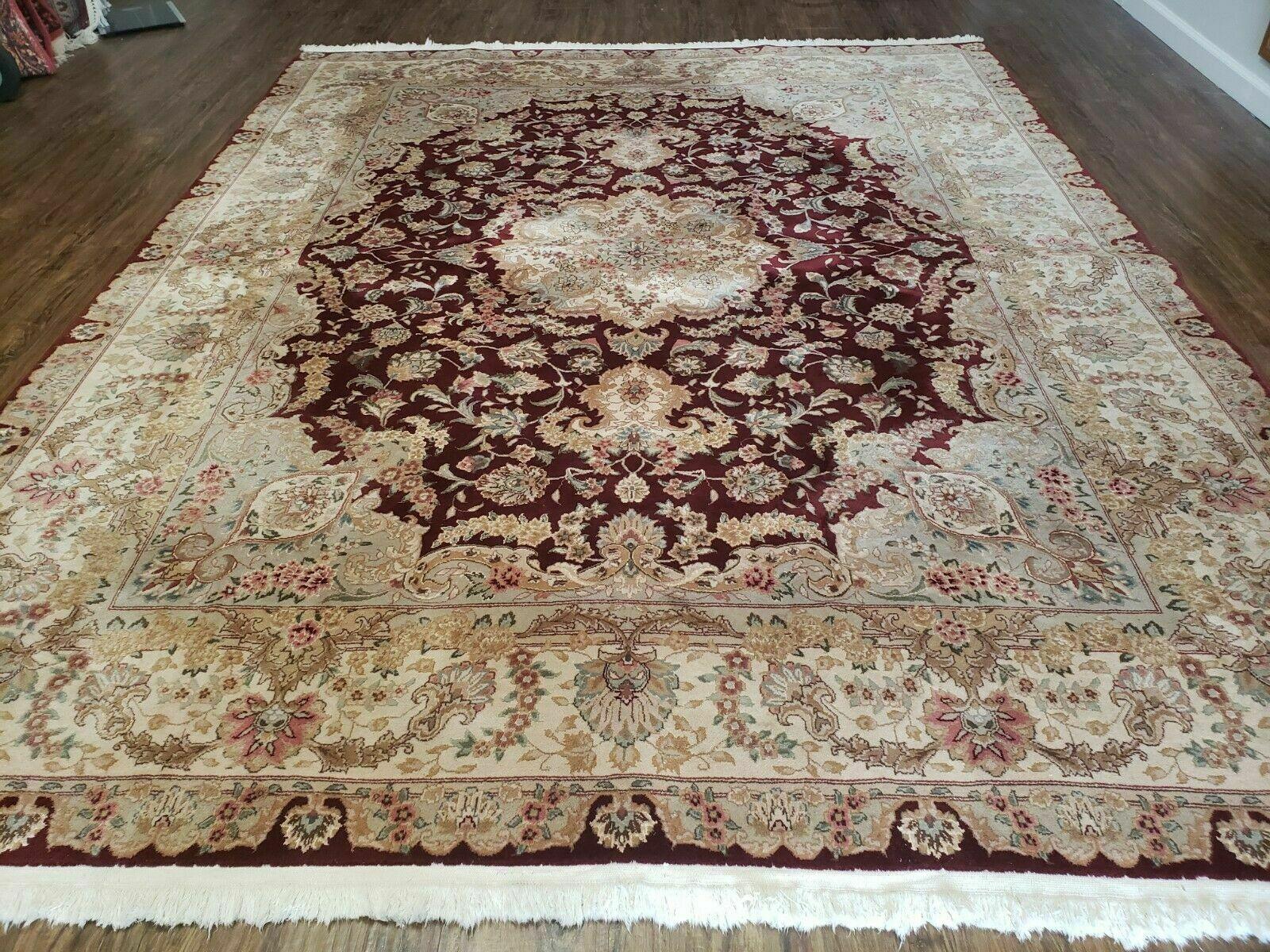 8' X 10' Vintage Handmade Chinese Oriental Floral Wool Rug Silk Accent Burgundy - Jewel Rugs