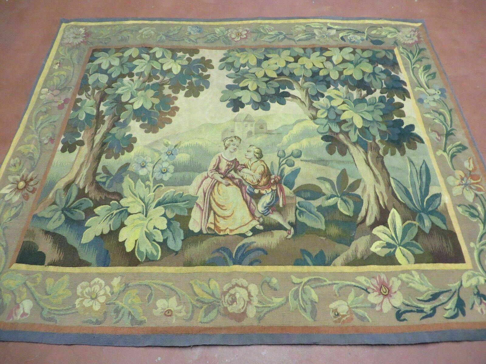 5' X 6' Antique Tapestry French Handmade Aubusson Weave Nature One Of A Kind - Jewel Rugs