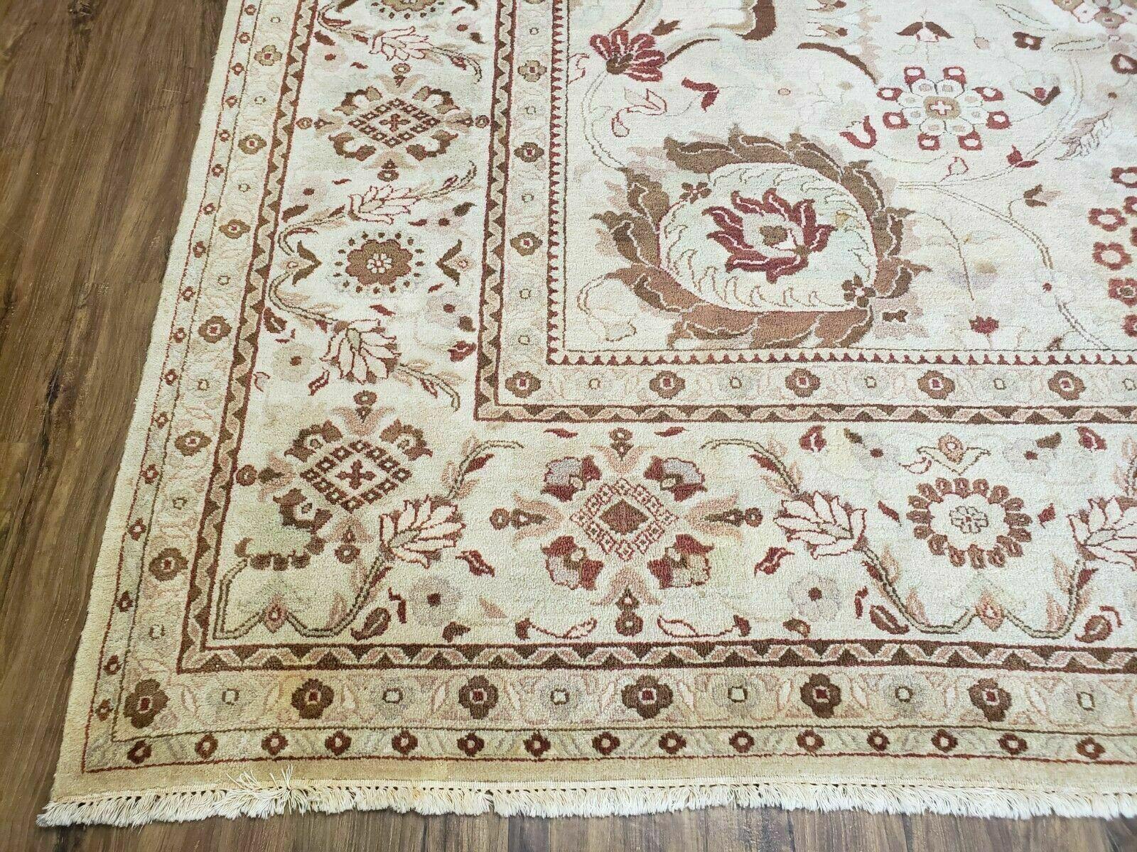 8' 8" X 11' Handmade Indian Floral Oriental Wool Rug Carpet Tea Washed Beige - Jewel Rugs