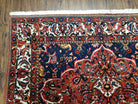 Semi Antique Persian Bakhtiari Rug, Hand-Knotted, Wool, Red, Midnight Blue, Ivory, Floral Medallion, 5'1" x 8' 6" - Jewel Rugs